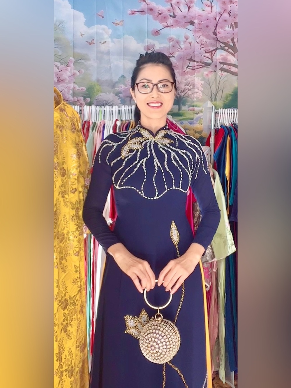 Ao dai chiffon áo 4 tà, Vietnamese women’s traditional long dress set m blue 2